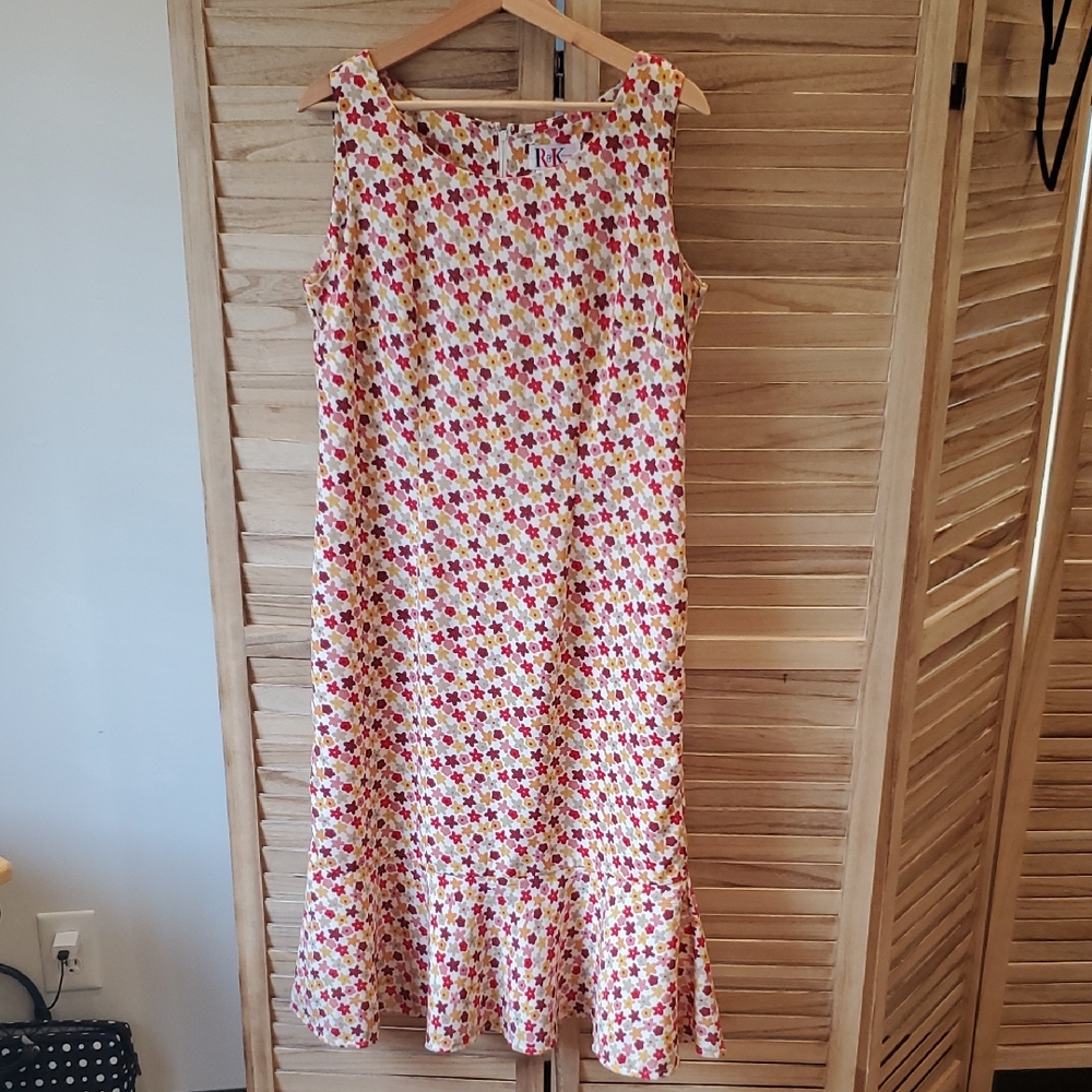 R&K Originals  VTG Sleeveless Floral Ruffle hem Midi dress Size 8